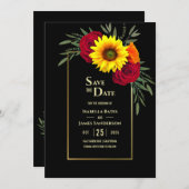 Black Gold Sonnenblumen Burgund Rose Wedding Rette Save The Date (Vorne/Hinten)