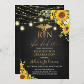 Black Gold Sonnenblumen RN Nursing School Abschlus Einladung (Vorne/Hinten)