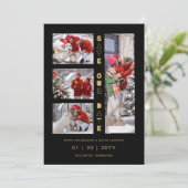 Black & Gold Sophisticated 4 Multi-Photos Collage Save The Date (Stehend Vorderseite)