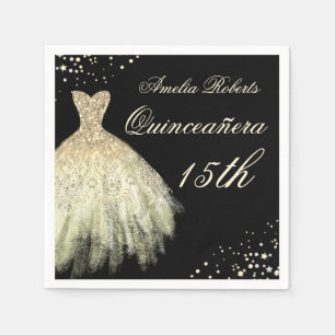 Black Gold Sparkkleid Quinceanera Napkin Serviette