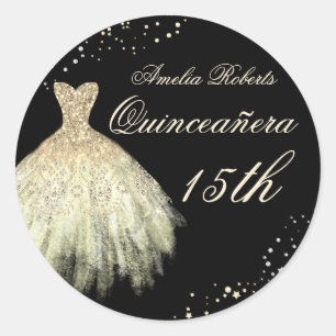 Black Gold Sparkkleid Quinceanera Sticker