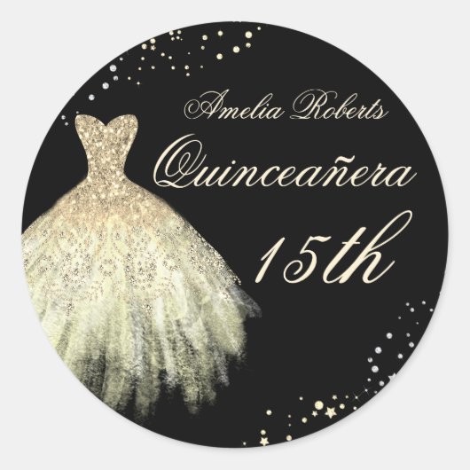 Black Gold Sparkkleid Quinceanera Sticker (Vorderseite)