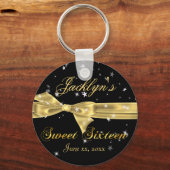 Black, Gold Sparkle 16 . Geburtstag Gastgeschenk Schlüsselanhänger (Vorderseite)