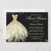 Black Gold Sparkle Dress 16 . Geburtstag Einladung (Vorderseite)