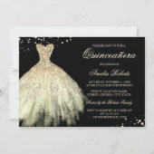 Black Gold Sparkle Dress Quinceanera Einladung (Vorderseite)