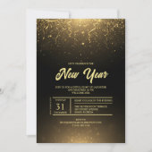 Black Gold Sparkle New Year Party Invitation Einladung (Vorderseite)