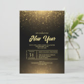 Black Gold Sparkle New Year Party Invitation Einladung (Stehend Vorderseite)