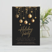 Black Gold Sparkle Ornamente Weihnachts-Party Einladung (Stehend Vorderseite)