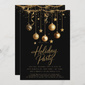 Black Gold Sparkle Ornamente Weihnachts-Party Einladung (Vorne/Hinten)