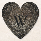 Black Gold Sparkle Snowflake Monogram Untersetzer (Vorderseite)