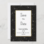 Black gold sparkly glitter confetti Save the Date Einladung (Vorderseite)
