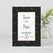 Black gold sparkly glitter confetti Save the Date Einladung (Stehend Vorderseite)