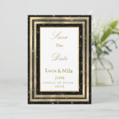 Black gold sparkly glitter confetti Save the Date Einladung (Stehend Vorderseite)