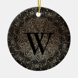 Black Gold Sparky Snowflake Monogram Winter Keramik Ornament