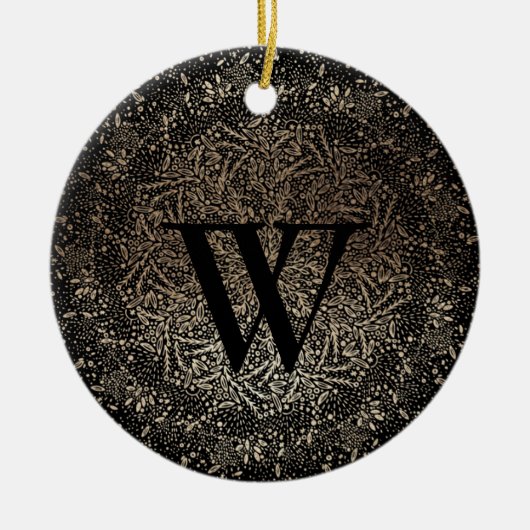 Black Gold Sparky Snowflake Monogram Winter Keramik Ornament (Vorne)