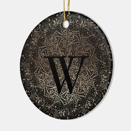 Black Gold Sparky Snowflake Monogram Winter Keramik Ornament (Links)