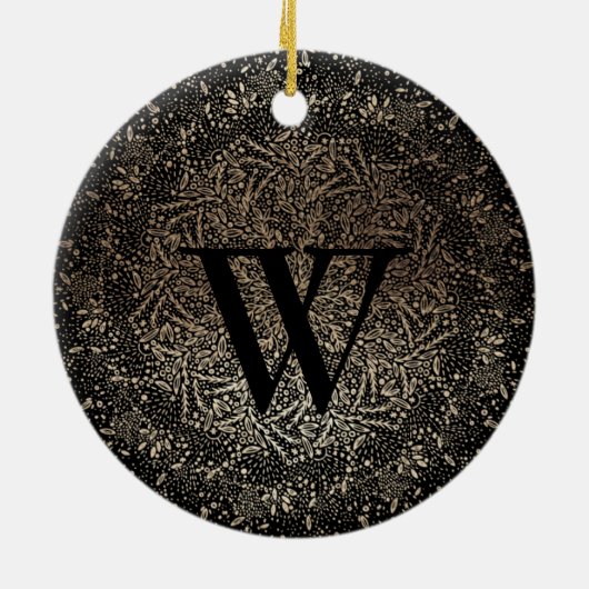 Black Gold Sparky Snowflake Monogram Winter Keramik Ornament (Hinten)