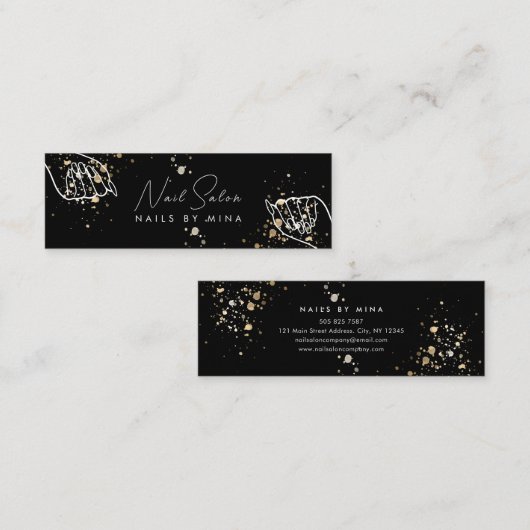 Black Gold Speck Hand Nail Salon Mini Visitenkarte (Vorne/Hinten)