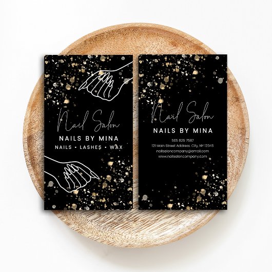 Black Gold Specks Hand Nail Salon Visitenkarte