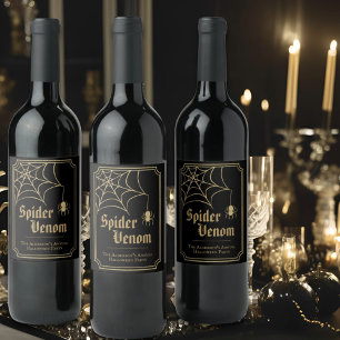 Black Gold Spiderweb Spider Venom Halloween-Party Weinetikett