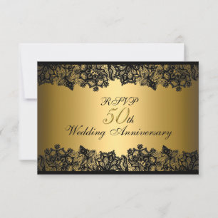 Black & Gold Spitze 50. Hochzeitstag RSVP Karte