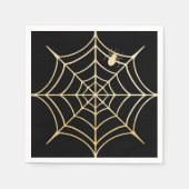 Black & Gold Spooky Halloween Spiderweb & Spider Serviette (Vorderseite)