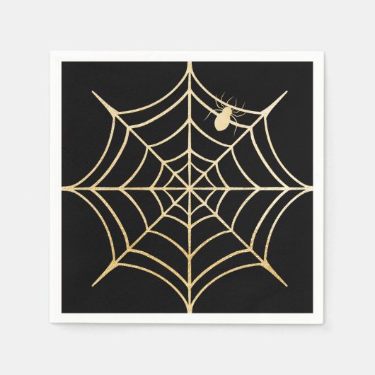 Black & Gold Spooky Halloween Spiderweb & Spider Serviette (Vorderseite)