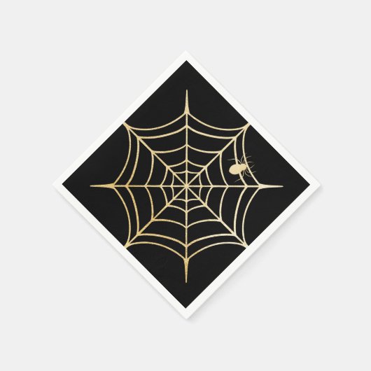 Black & Gold Spooky Halloween Spiderweb & Spider Serviette (Ecke)
