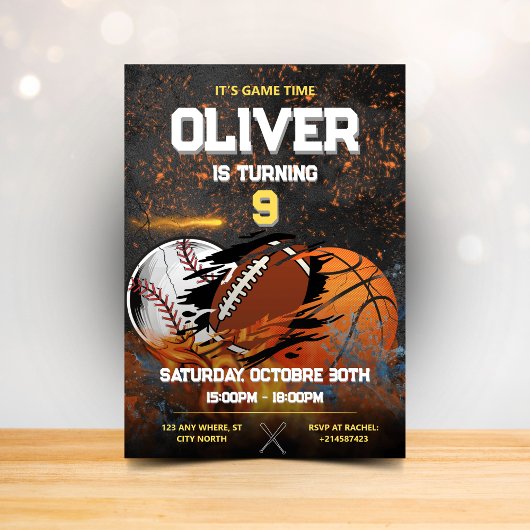 Black Gold Sport Jungs Geburtstag Einladung