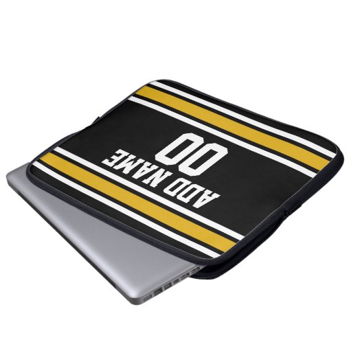 Black Gold Sports Jersey mit Ihrem Namen und Ihrer Laptopschutzhülle (Vorne Knopf)