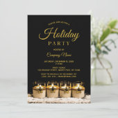 Black Gold Star Candle Corporate Holiday Party Einladung (Stehend Vorderseite)