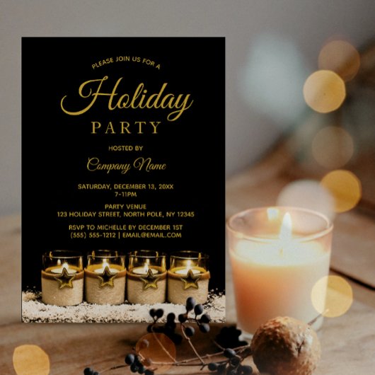 Black Gold Star Candle Corporate Holiday Party Einladung