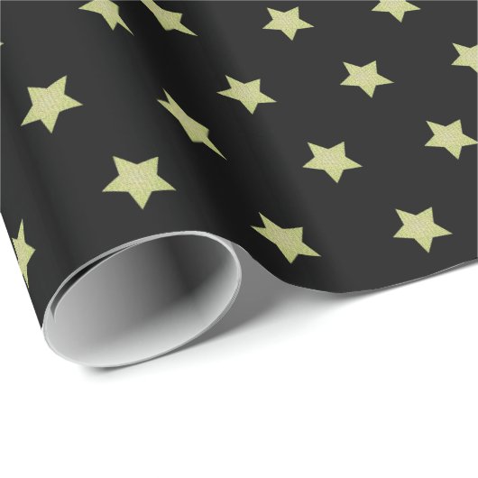 Black & Gold Star-Muster Weihnachten Geschenkpapier (Rolleneckpunkt)
