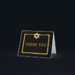 Black Gold Star von David Bar Mitzvah Vielen Dank Dankeskarte<br><div class="desc">Einfache und elegante schwarz-goldene Ton Star von David Bar Mitzvah "Danke" Noten.  Originelles Design erstellt von Holiday Hearts Designs (alle Rechte vorbehalten).  Wenn Sie Hilfe bei der Personalisierung dieses Designs für Ihre Veranstaltung benötigen,  schicken Sie uns bitte eine E-Mail an info@holidayheartsdesigns.com und wir helfen Ihnen gerne weiter.</div>