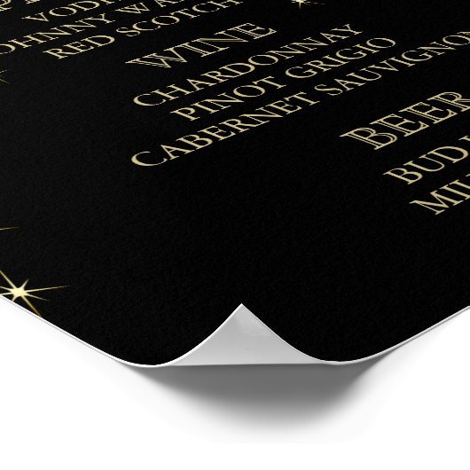 Black & Gold Starlights mit Bars - Bar Menu Poster (Ecke)