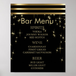 Black & Gold Starlights mit Bars - Bar Menu Poster