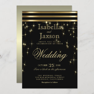 Black & Gold Starlights mit Bars Einladung