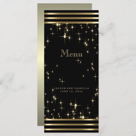 Black & Gold Starlights mit Bars Menükarte (Vorne/Hinten)