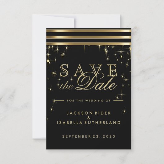 Black & Gold Starlights mit Bars Save The Date (Vorderseite)