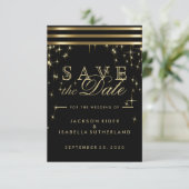 Black & Gold Starlights mit Bars Save The Date (Stehend Vorderseite)