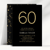 Black & Gold Stars 60. Geburtstag Einladung