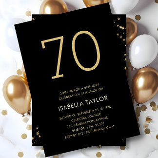 Black & Gold Stars 70. Geburtstag Einladung