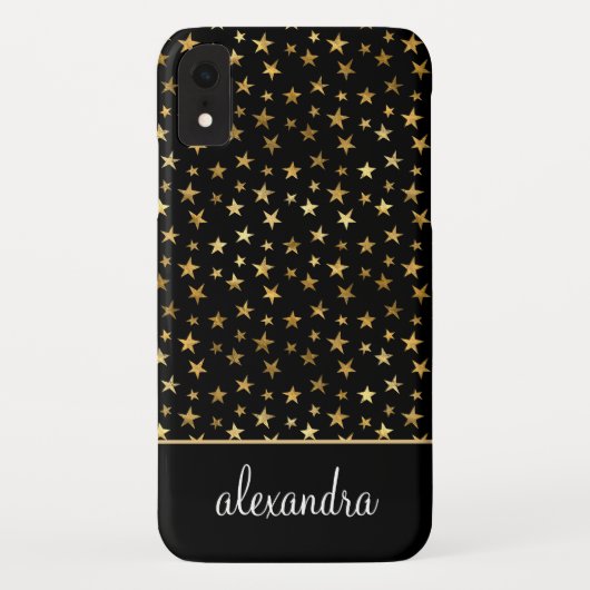 Black - Gold Stars Celestial Monogram Case-Mate iPhone Hülle (Rückseite)
