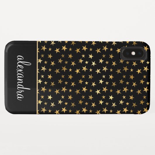 Black - Gold Stars Celestial Monogram Case-Mate iPhone Hülle (Rückseite (Horizontal))