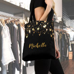 Black gold stars elegant name tasche<br><div class="desc">A black background with a cascade of golden shining stars,  a bit of bling and luxury.  Golden letters and template for Your name.</div>