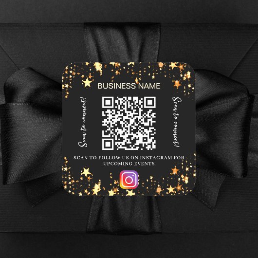 Black Gold Stars Firmenname qr Code Instraagramm Quadratischer Aufkleber