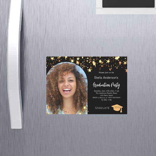 Black Gold Stars Foto Bou Party Magneteinladung