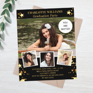 Black Gold Stars Foto Graduierungsparty Einladung