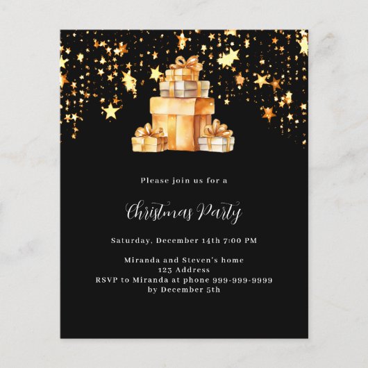 Black Gold Stars Geschenke Weihnachts-Party Einlad (Vorderseite)