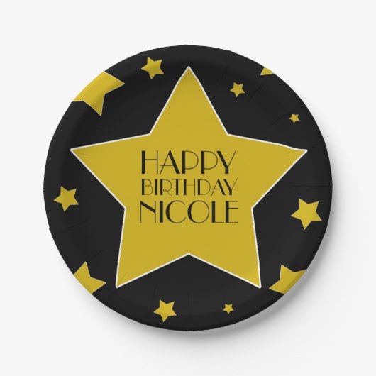 Black Gold Stars Hollywood Geburtsname Pappteller (Vorderseite)